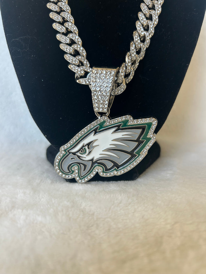 Philadelphia Eagles Men’s Large Silver Iced Cuban Chain 24”, US SHIP - EB Sports Championship Rings