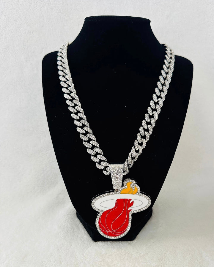 Miami Heat silver Iced Cuban Chain 24”, US SHIP
