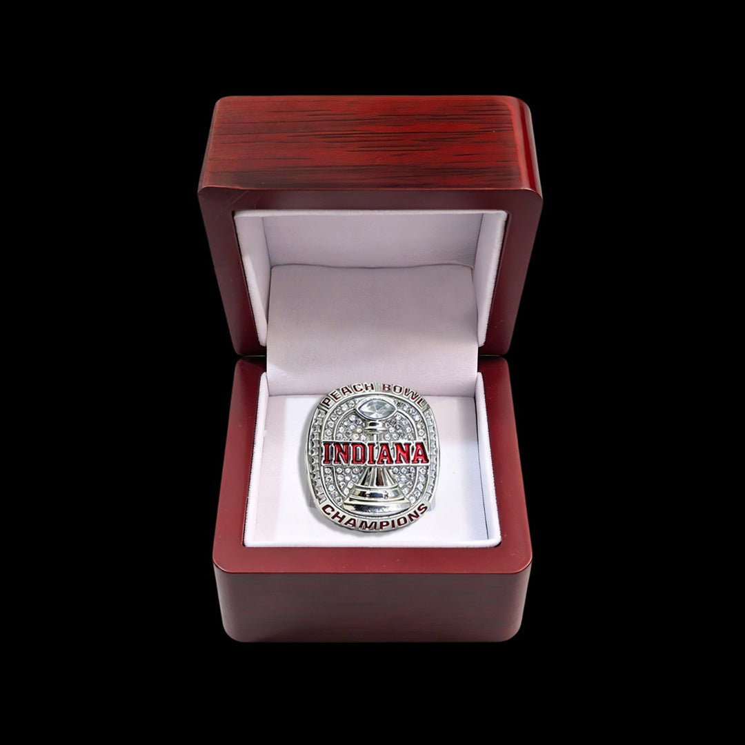 2026 Indiana Hoosiers Peach Bowl Championship ring with wooden display box