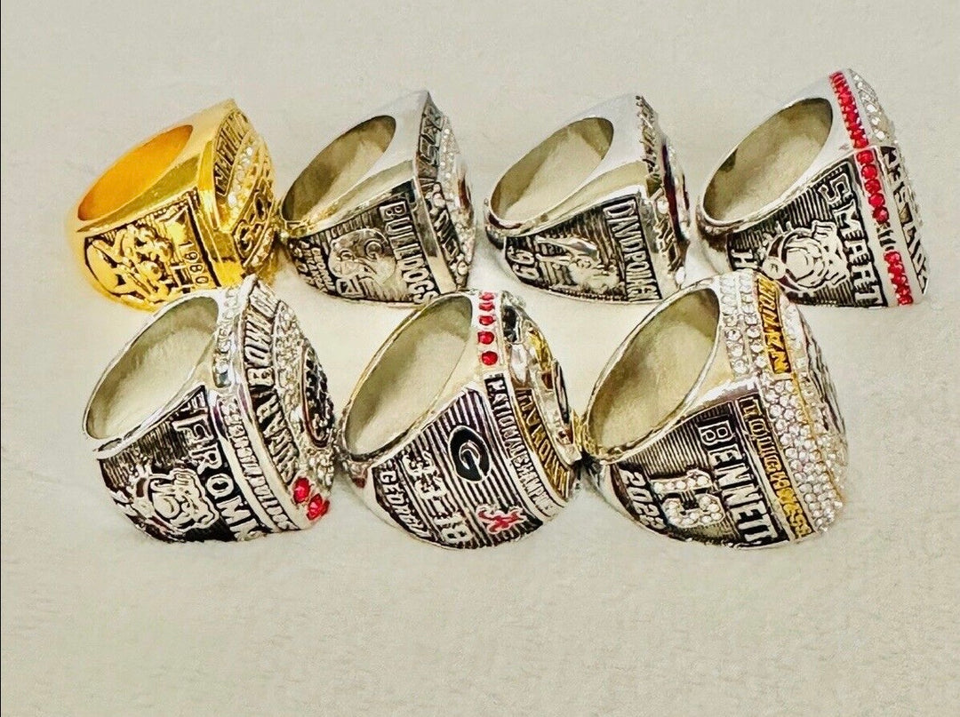 7 PCS Georgia Bulldogs Championship Ring Set with box, US SHIP 1980-2023