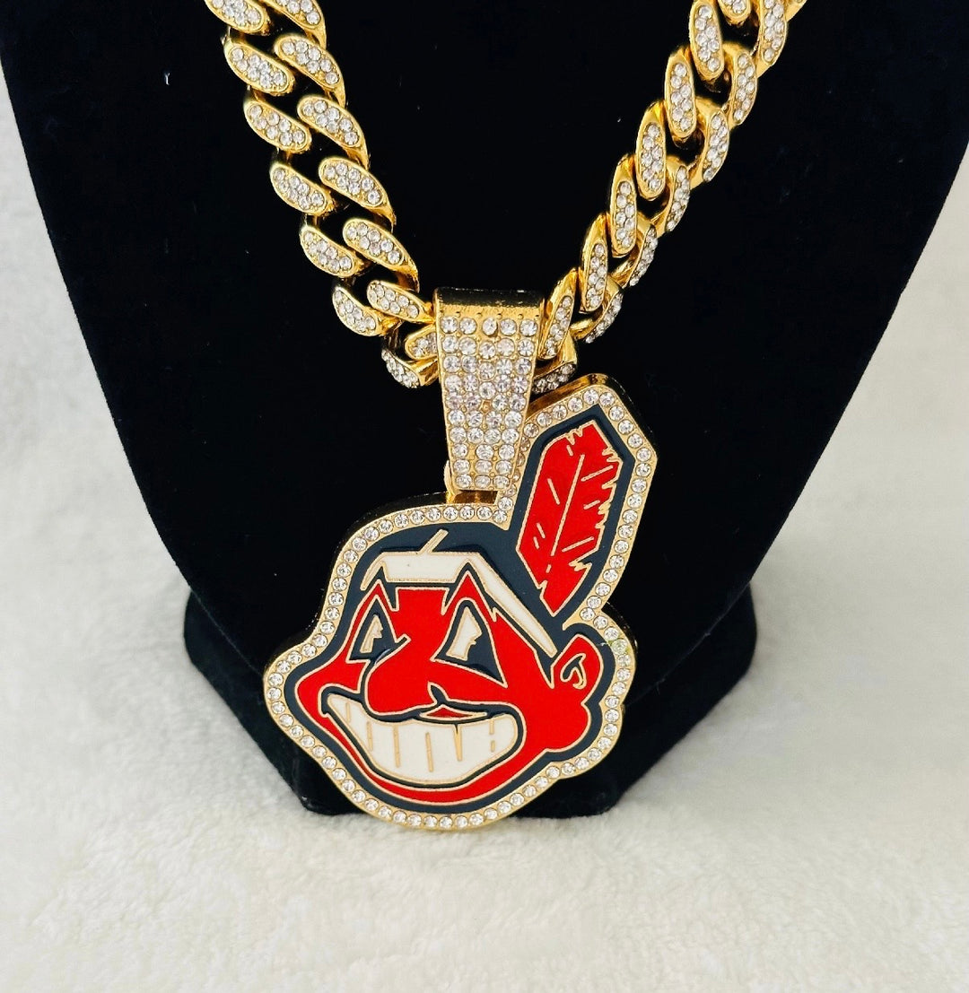 Cleveland Indians Men’s Large Gold Iced Cuban Chain 24”, US SHIP