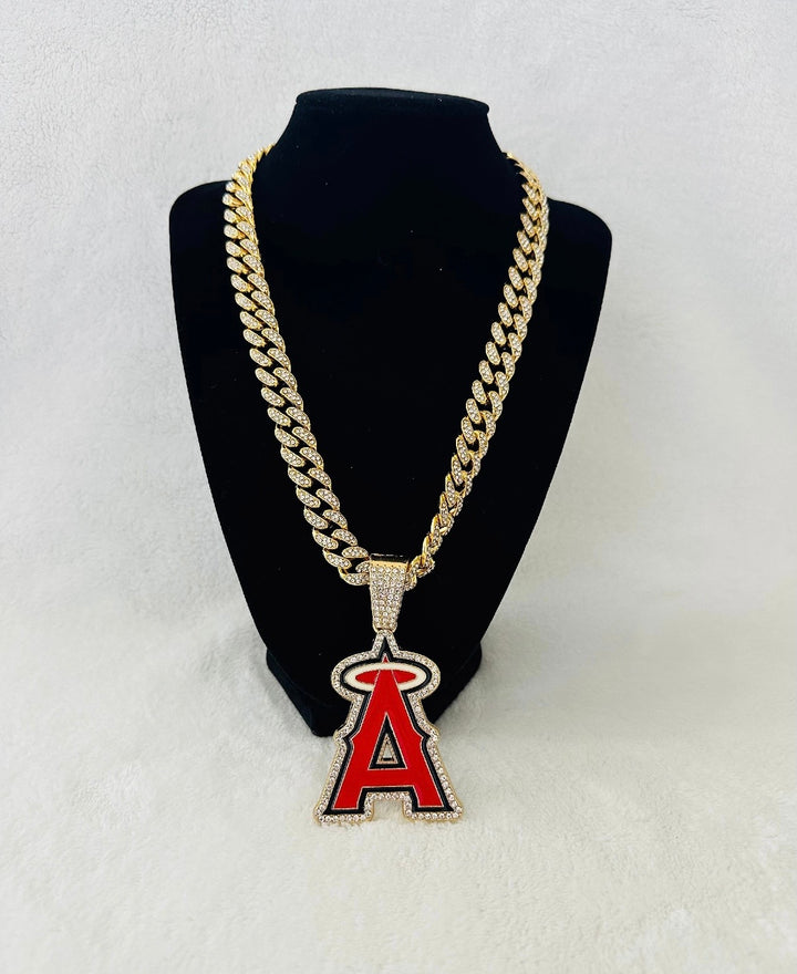 Anaheim Angels Men’s Large Gold Iced Cuban Chain 24”, US SHIP