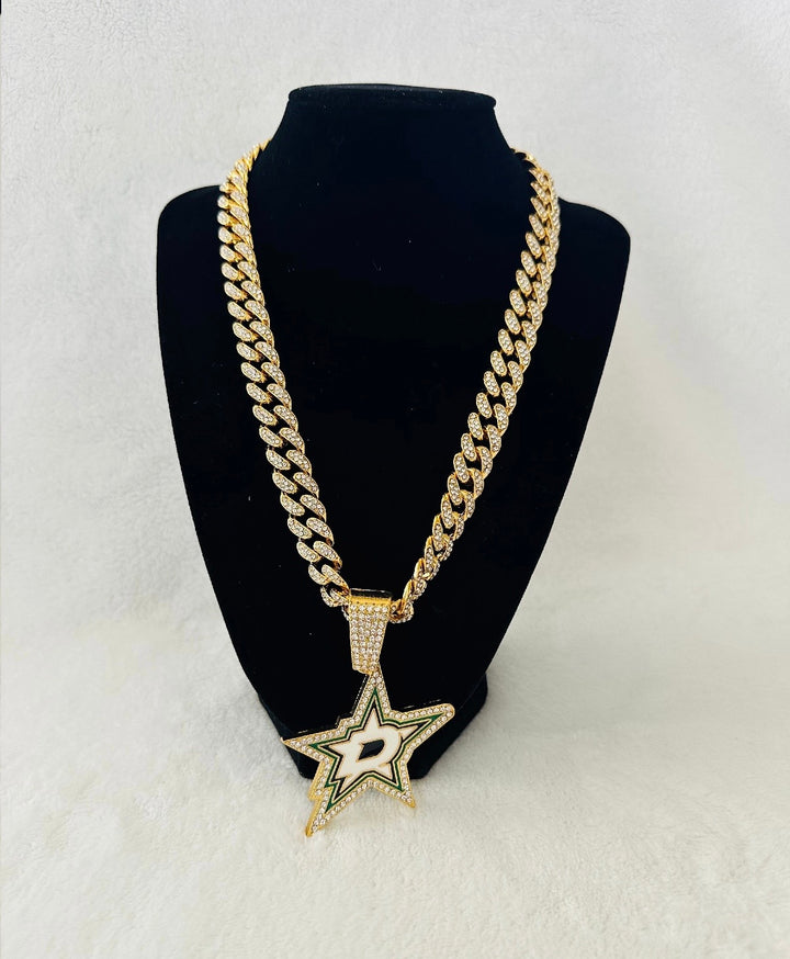 DALLAS STARS GEM NECKLACE Gold Chain 24", US SHIP