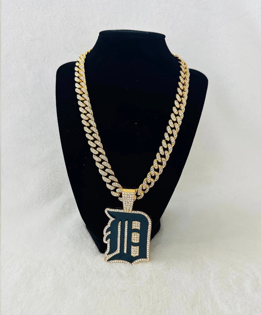 DETROIT TIGERS NECKLACE Gold Bling Baseball Pendant /24" Cuban Chain, US SHIP