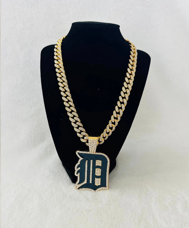 DETROIT TIGERS NECKLACE Gold Bling Baseball Pendant /24" Cuban Chain, US SHIP