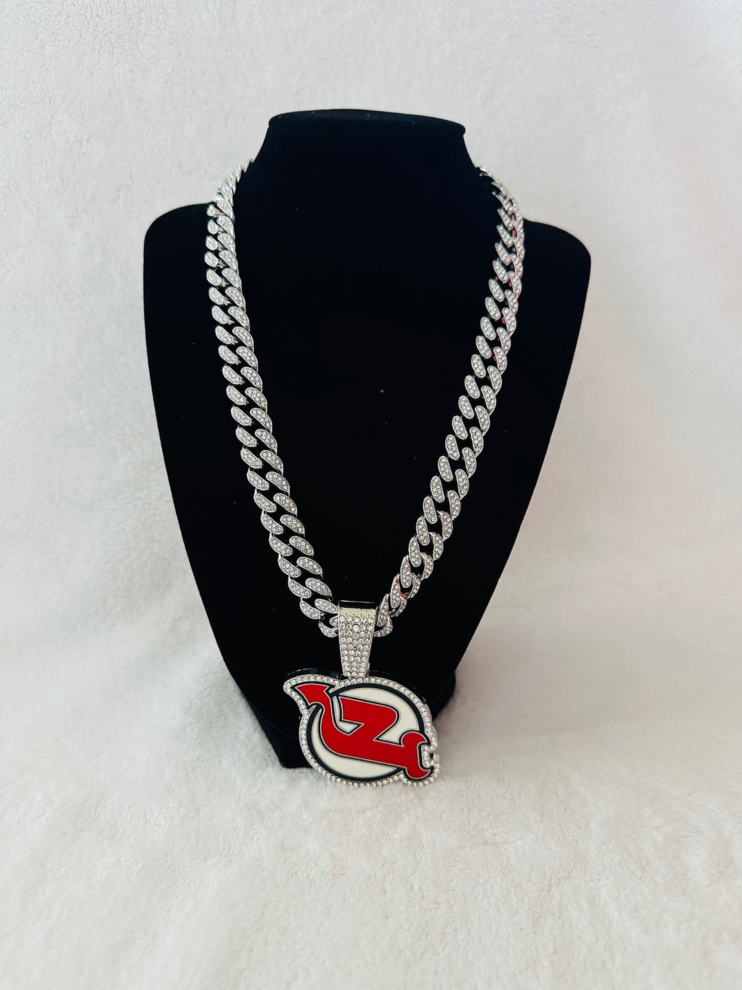 New Jersey Devils Silver Iced Cuban Chain 24”, US SHIP - EB Sports Championship Rings