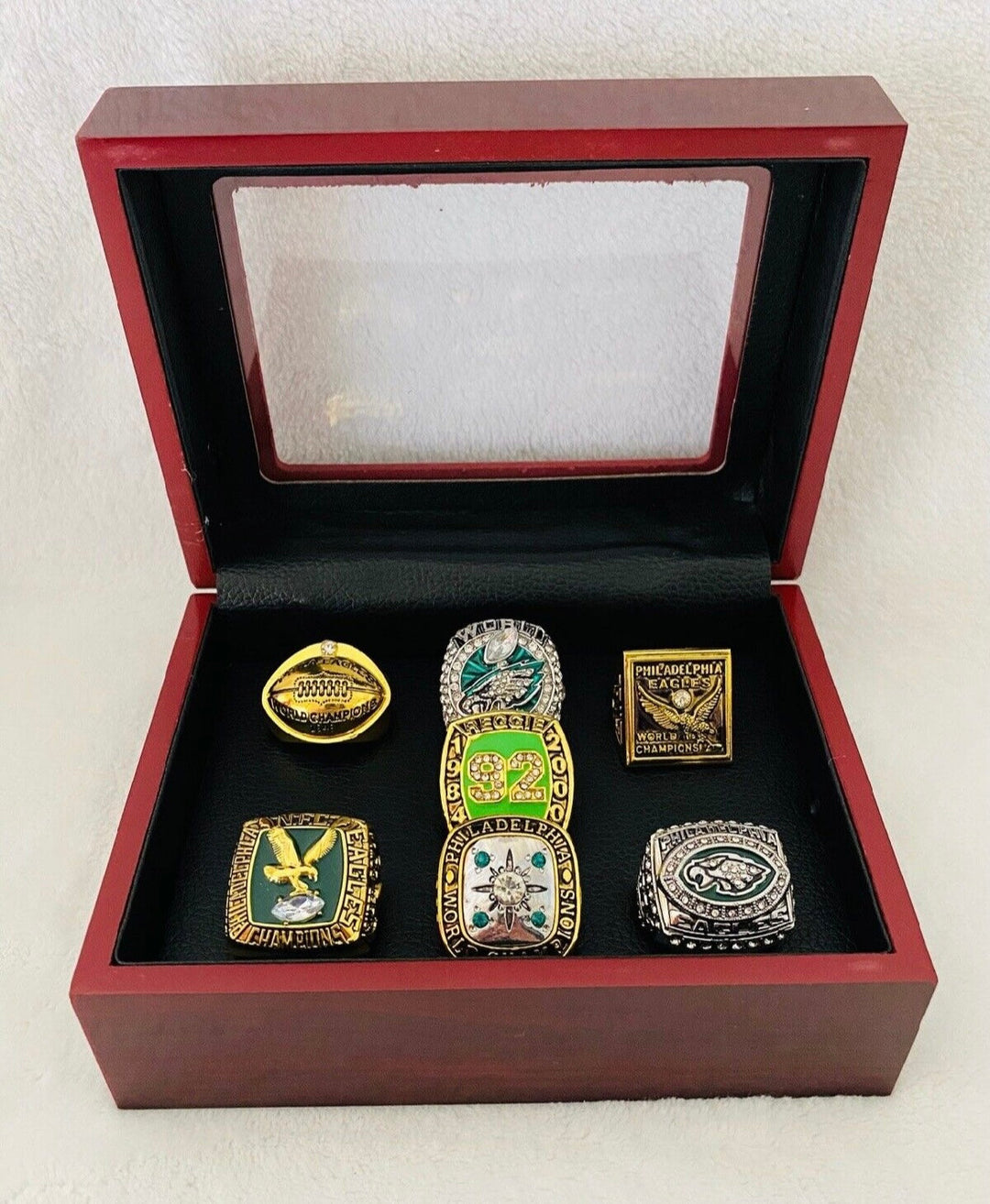 7 PCS Philadelphia Eagles Super Bowl Ring Set with box - EB Sports Championship Rings