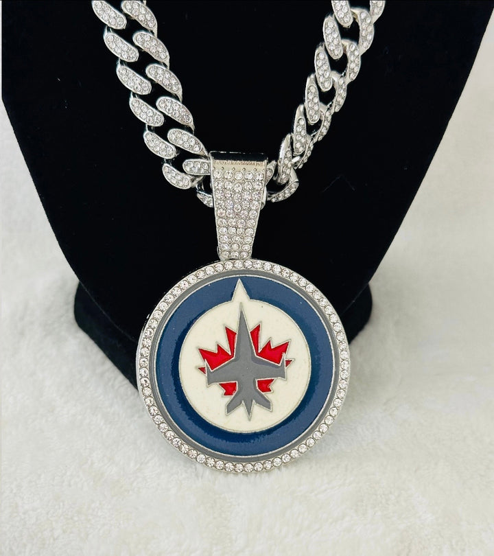 Winnipeg Jets Silver Iced Cuban Chain 24”, US SHIP