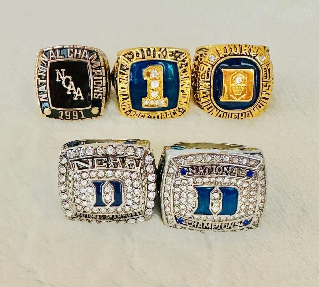 5 PCS Duke Blue Devils National Champions Ring complete set, US SHIP, 1991-2015