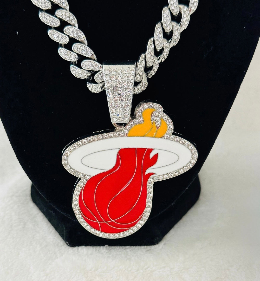 Miami Heat silver Iced Cuban Chain 24”, US SHIP