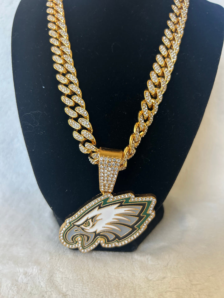 Philadelphia Eagles Men’s Large Gold Iced Cuban Chain 24”, US SHIP - EB Sports Championship Rings