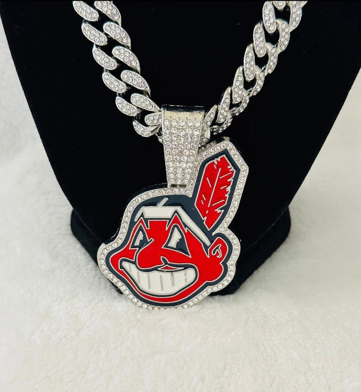 Cleveland Indians Men’s Large Silver Iced Cuban Chain 24”, US SHIP