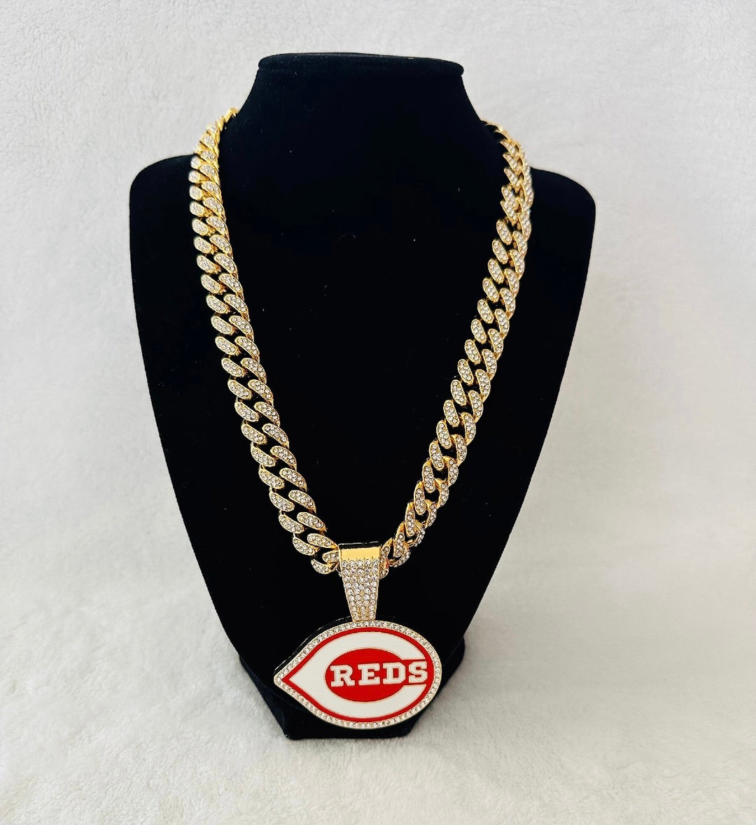 CINCINNATI REDS GEM NECKLACE Gold 24" Chain, US SHIP