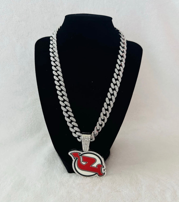 NEW JERSEY DEVILS GEM NECKLACE Silver NHL Hockey Pendant &amp; 24" Chain, US SHIP
