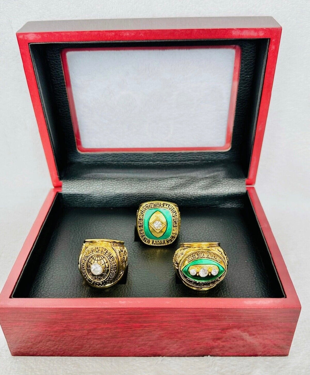 3 Peat Green Bay Packers Championship Ring SET W Box, US SHIP 65/66/67 - EB Sports Championship Rings