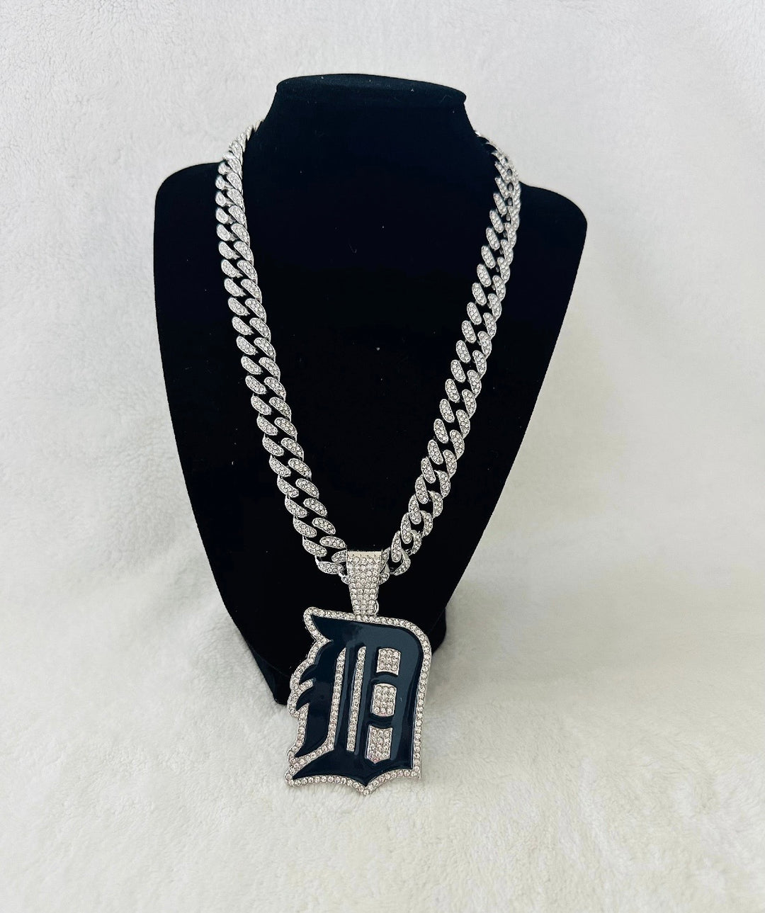 DETROIT TIGERS NECKLACE Silver Bling Baseball Pendant /24" Cuban Chain, US SHIP