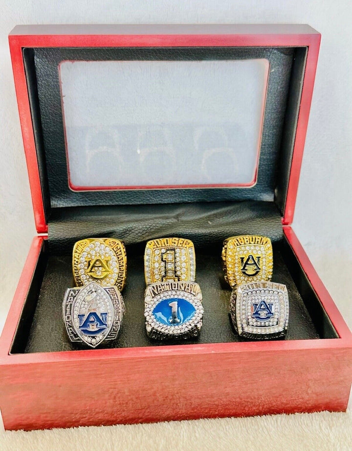 6 PCS Auburn Tigers SEC/NCAA Championship complete Rings set with box, US SHIP 2004-2013
