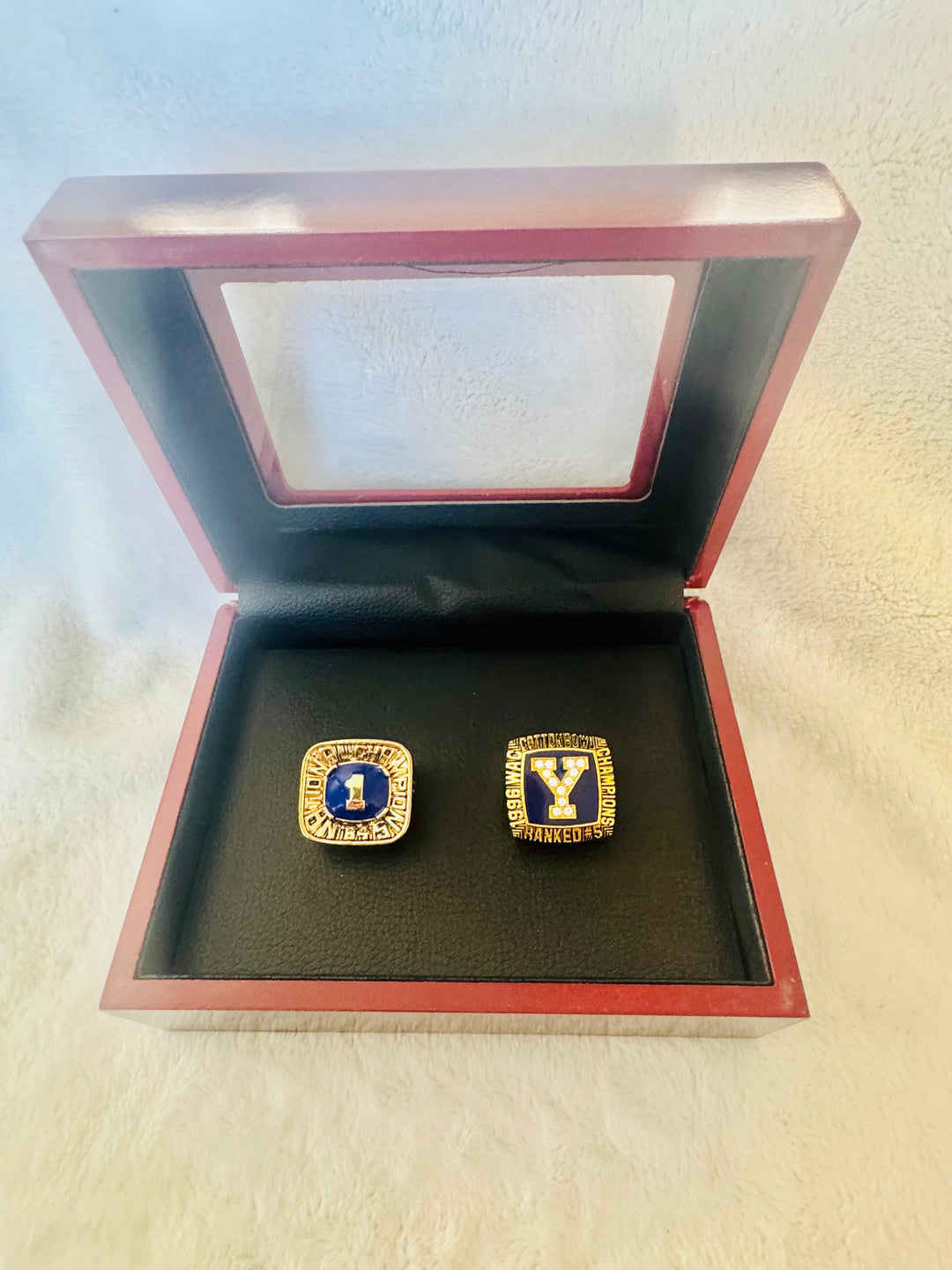 2 PCS BYU Cougars National Championship Ring W Box 1984/1996 - EB Sports Championship Rings