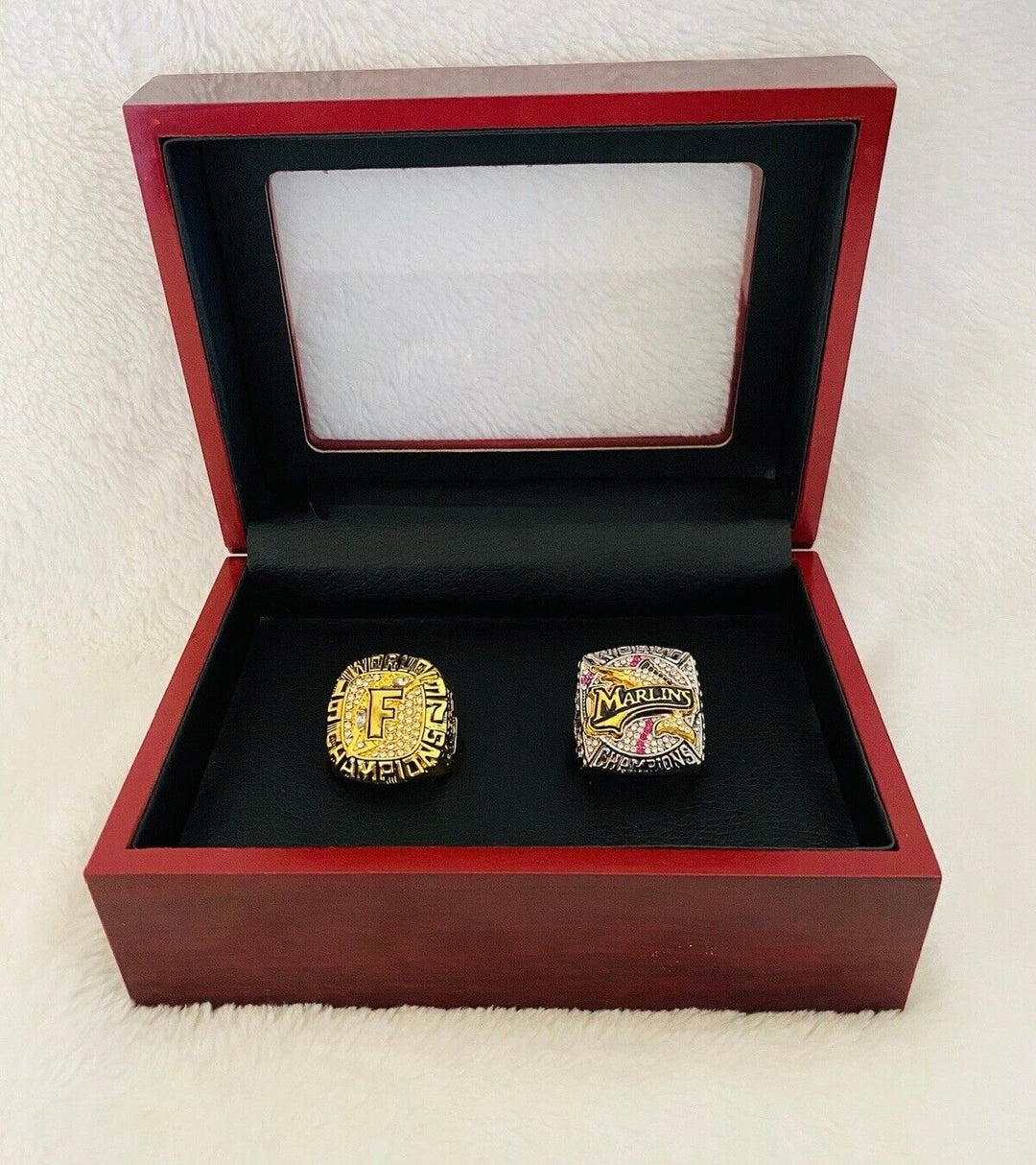2 PCS Florida Marlins World Series Ring Set with box, US SHIP 1997/2003