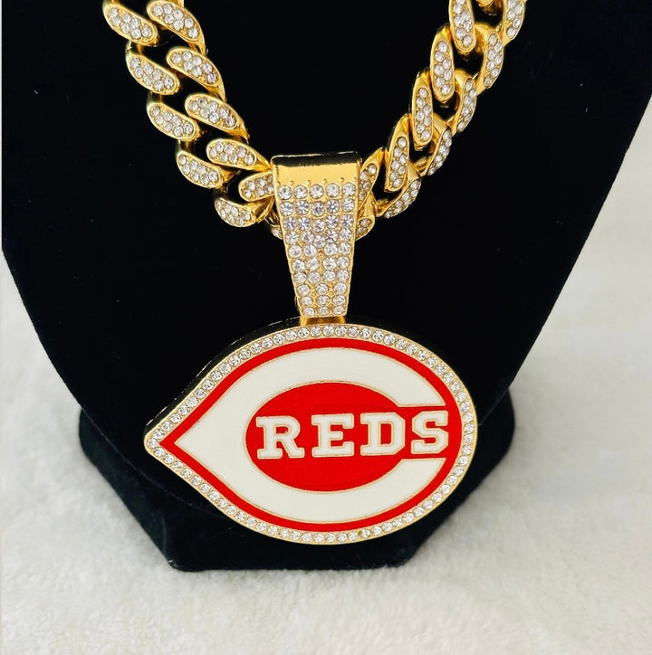 CINCINNATI REDS GEM NECKLACE Gold 24" Chain, US SHIP