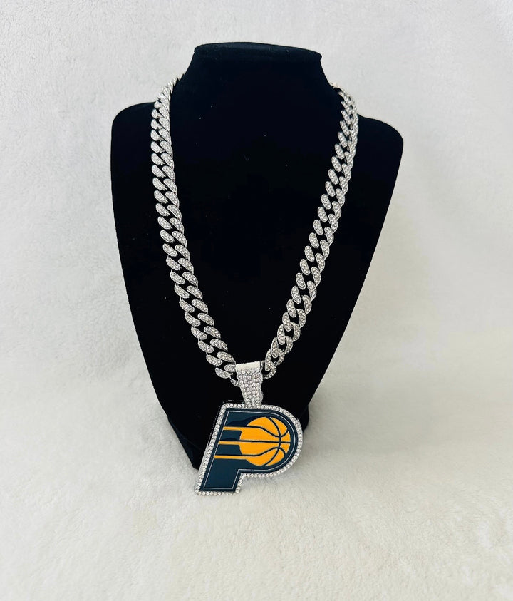 INDIANA PACERS GEM NECKLACE silver Bling NBA Pendant &amp; 24” Chain, US SHIP