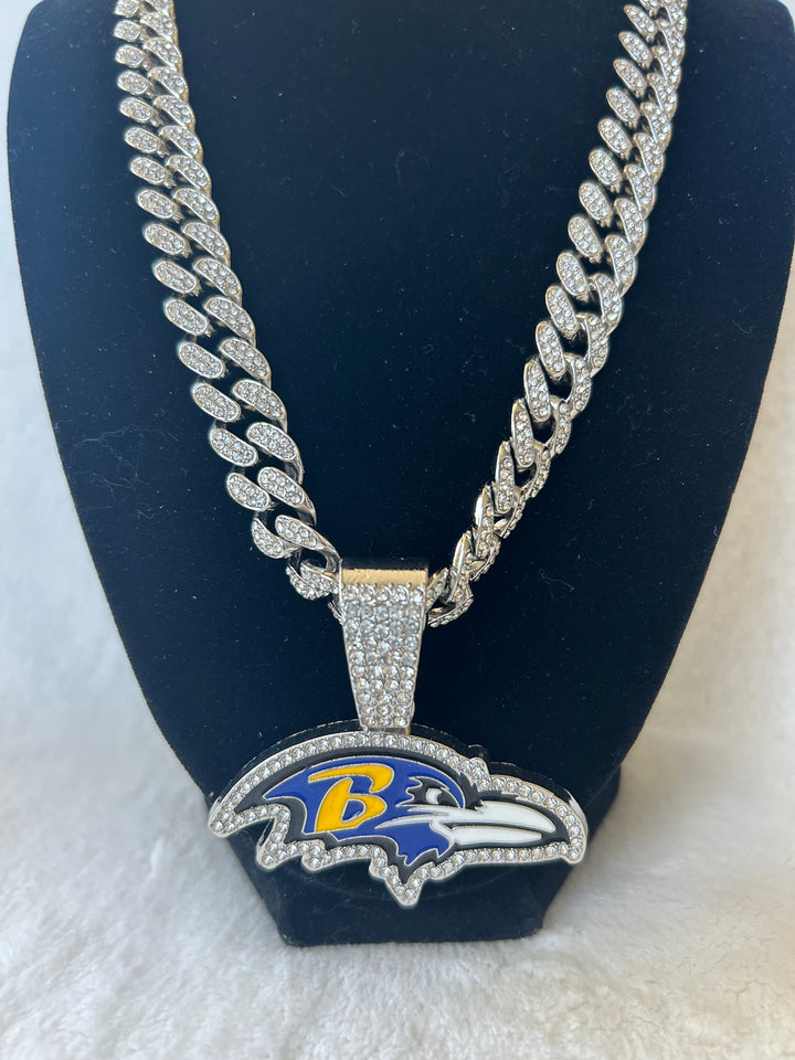 Baltimore Ravens Men’s Large Silver Iced Cuban Chain 24”, US SHIP - EB Sports Championship Rings