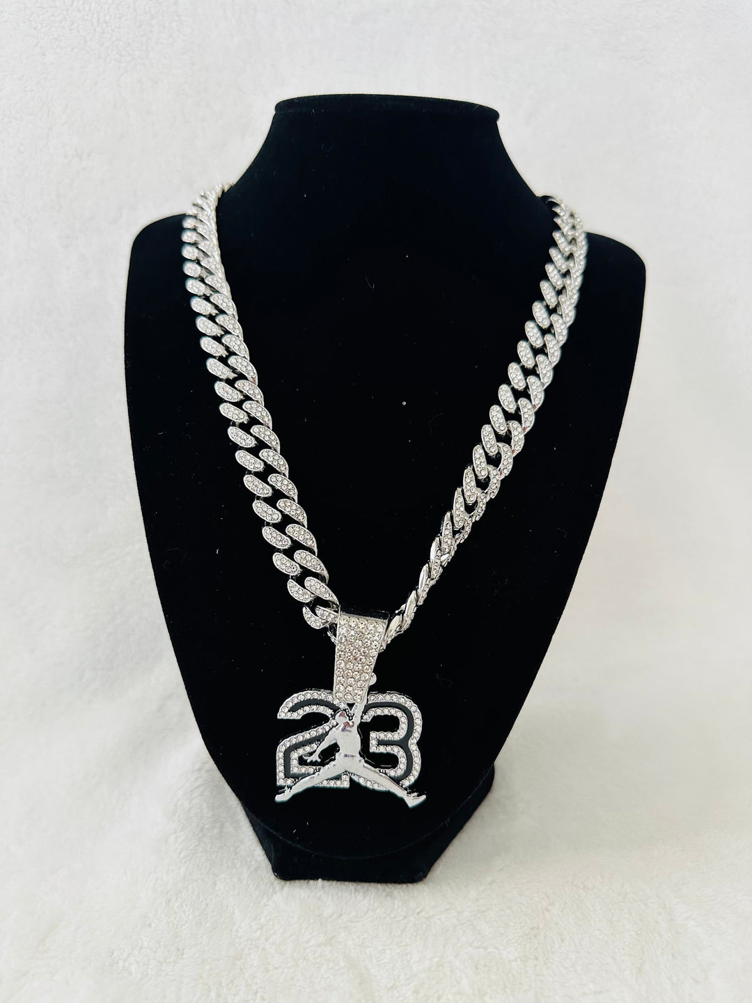 #23 Jordan Bulls silver Iced Cuban Chain 24”, US SHIP - EB Sports Championship Rings