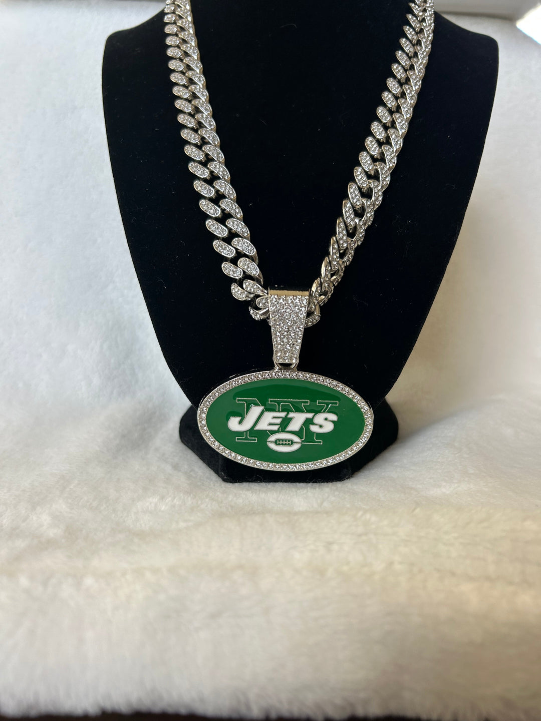New York Jets Men’s Large Silver Iced Cuban Chain 24” - EB Sports Championship Rings