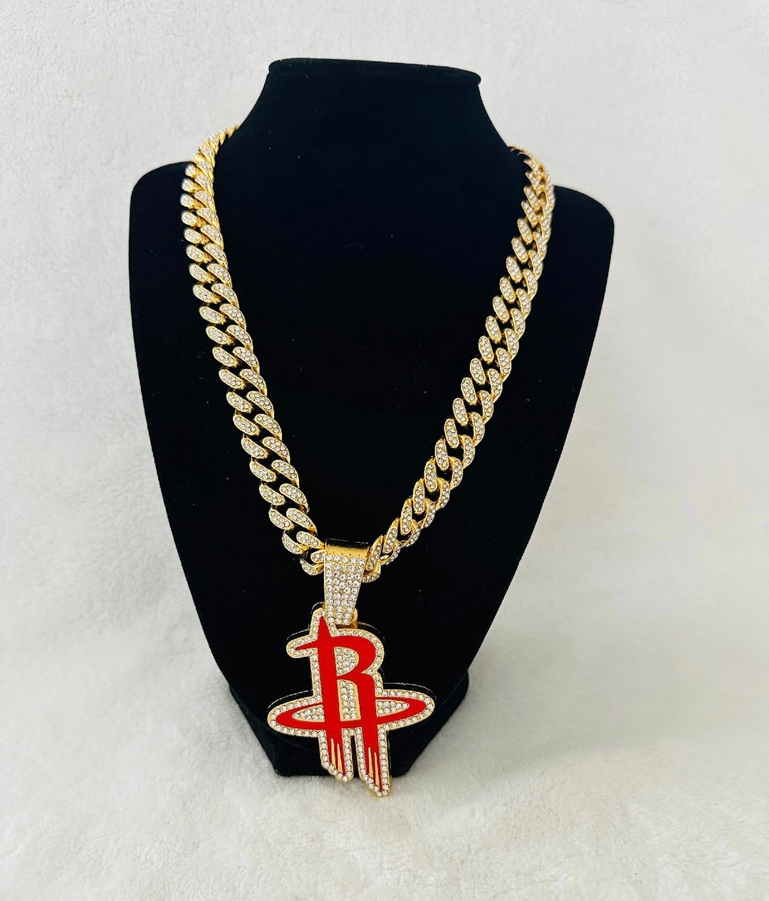 HOUSTON ROCKETS GEM NECKLACE Gold Bling NBA Pendant &amp; 24” Chain, US SHIP