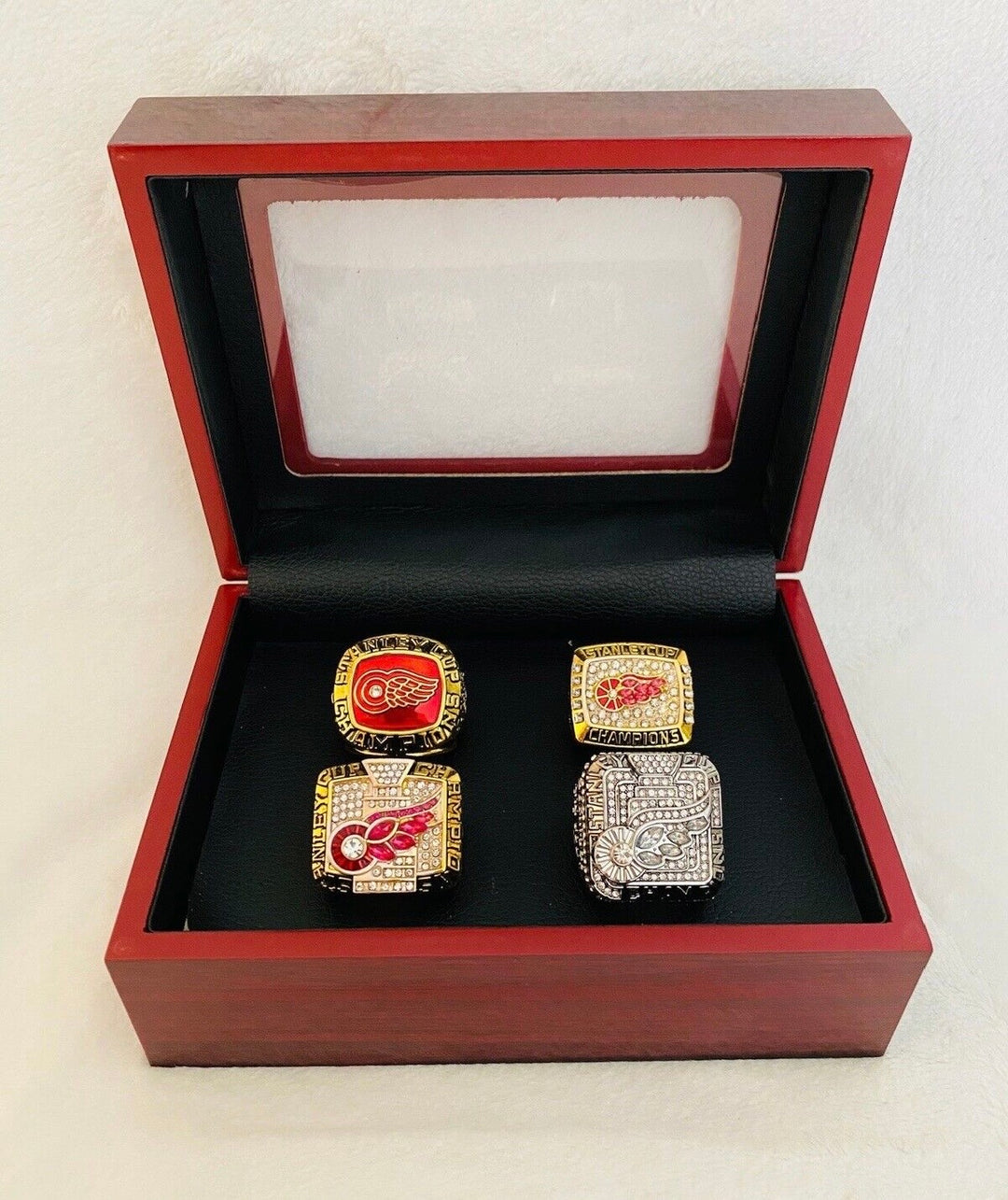 4 PCS Detroit Red Wings Stanley Cup Championship Ring Set with box, US SHIP