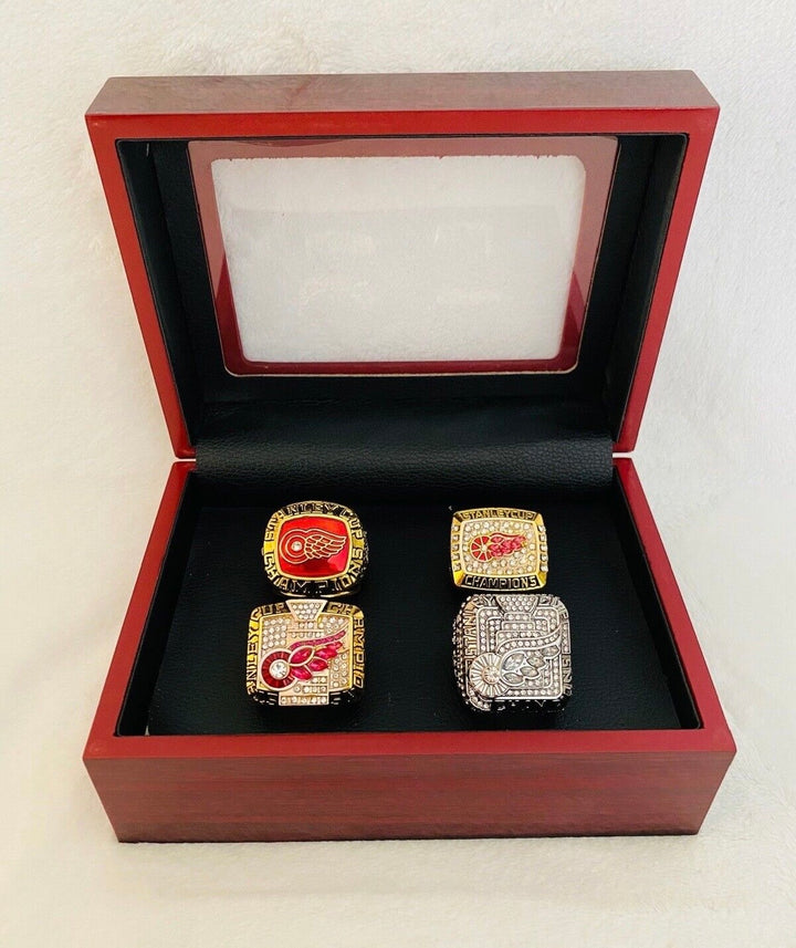 4 PCS Detroit Red Wings Stanley Cup Championship Ring Set with box, US SHIP