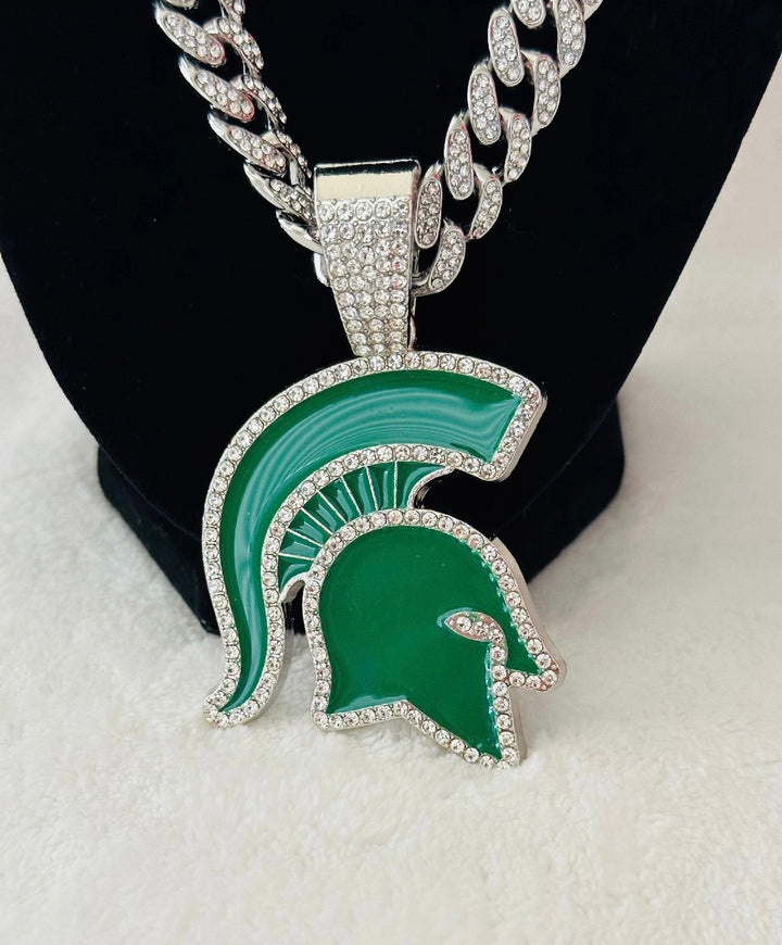 Michigan State Spartans Necklace, Pendant 24” Silver Chain Sports Chain, US SHIP