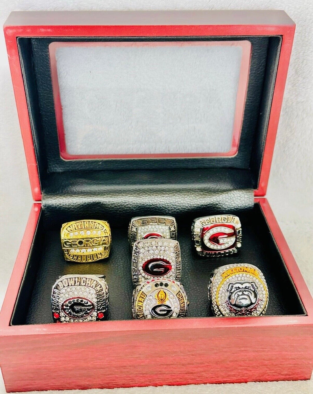 7 PCS Georgia Bulldogs Championship Ring Set with box, US SHIP 1980-2023