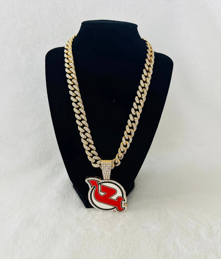 NEW JERSEY DEVILS GEM NECKLACE Gold NHL Hockey Pendant &amp; 24" Chain, US SHIP