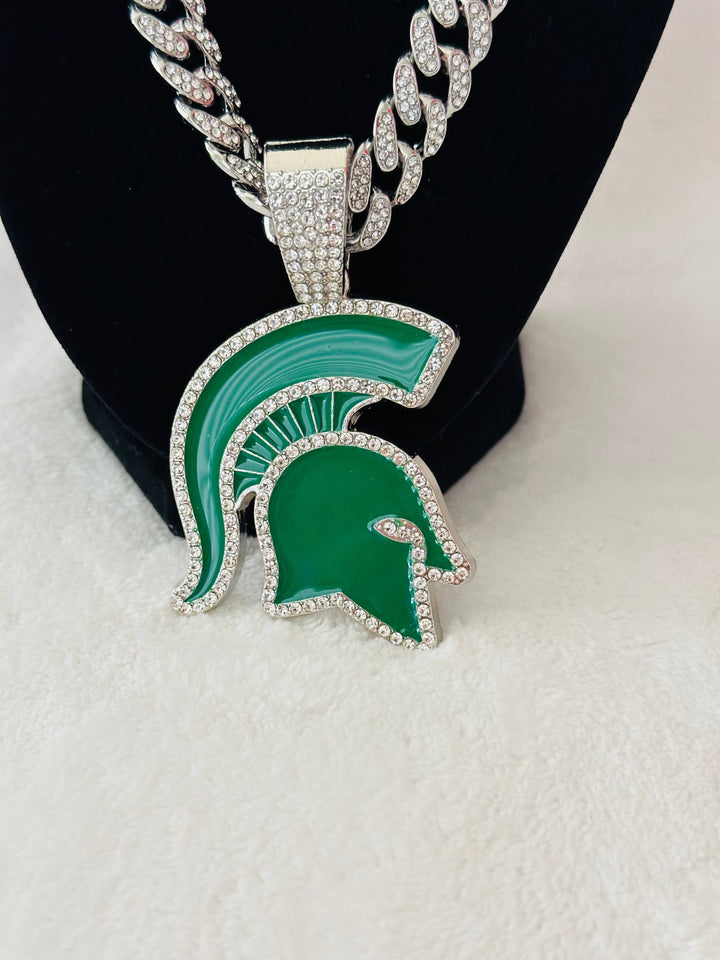 Michigan State Spartans Silver Iced Cuban Chain 24”, US SHIP - EB Sports Championship Rings