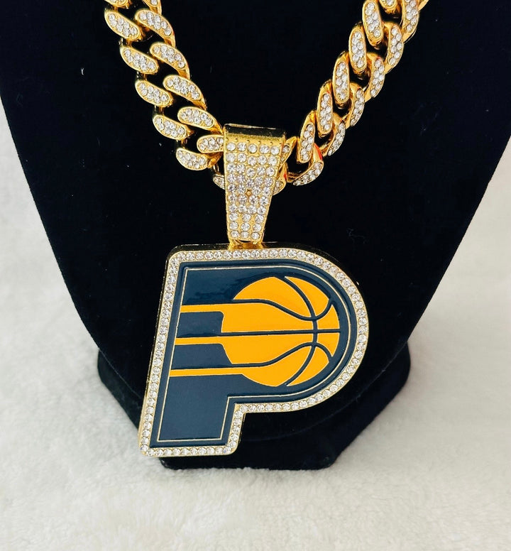 INDIANA PACERS GEM NECKLACE Gold Bling NBA Pendant &amp; 24” Chain, US SHIP