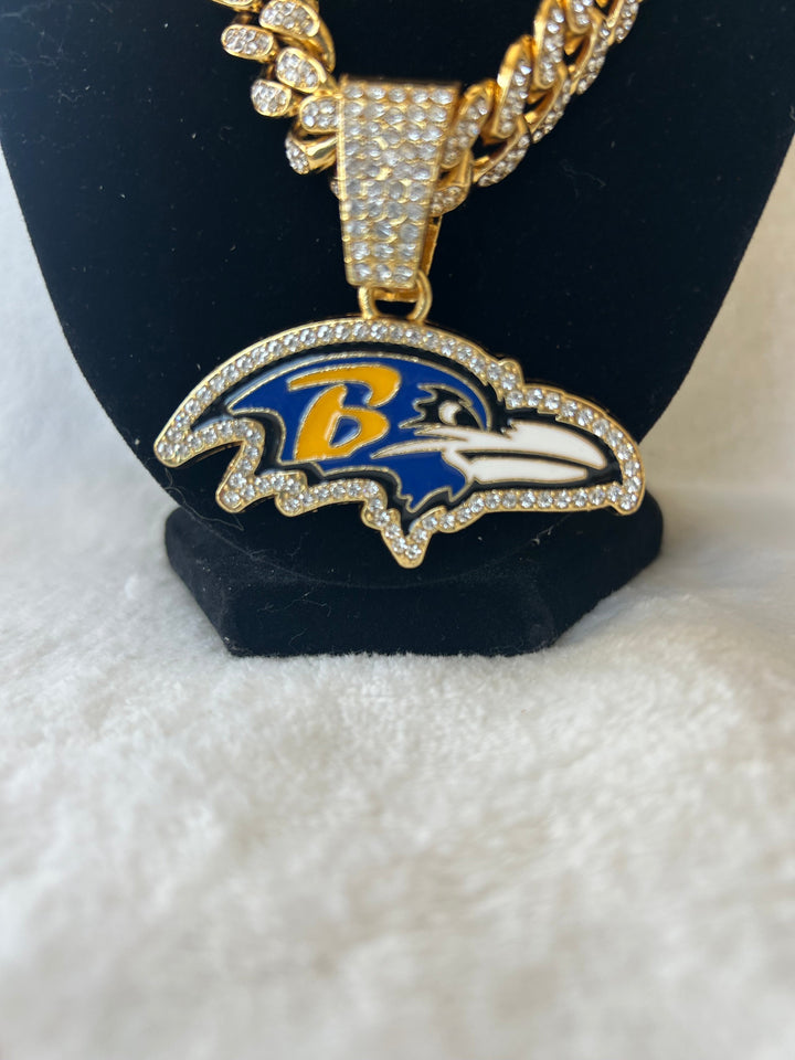 Baltimore Ravens Men’s Large Gold Iced Cuban Chain 24”, US SHIP - EB Sports Championship Rings