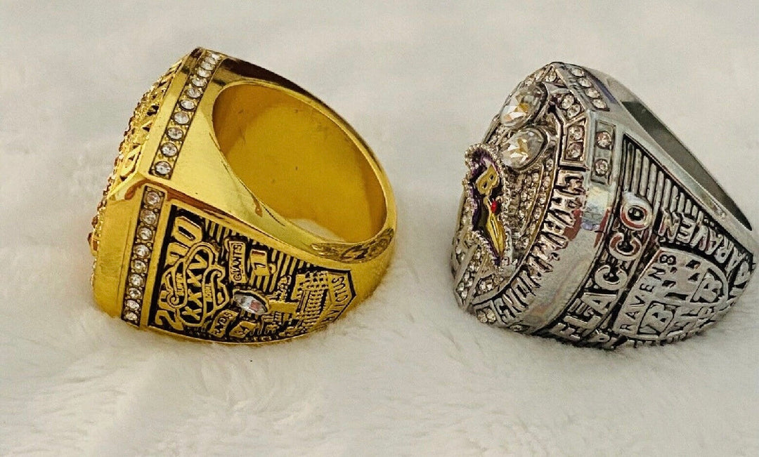 2 PCS Baltimore Ravens Super Bowl Ring SET, US Ship NFL 2000/2012 - EB Sports Championship Rings