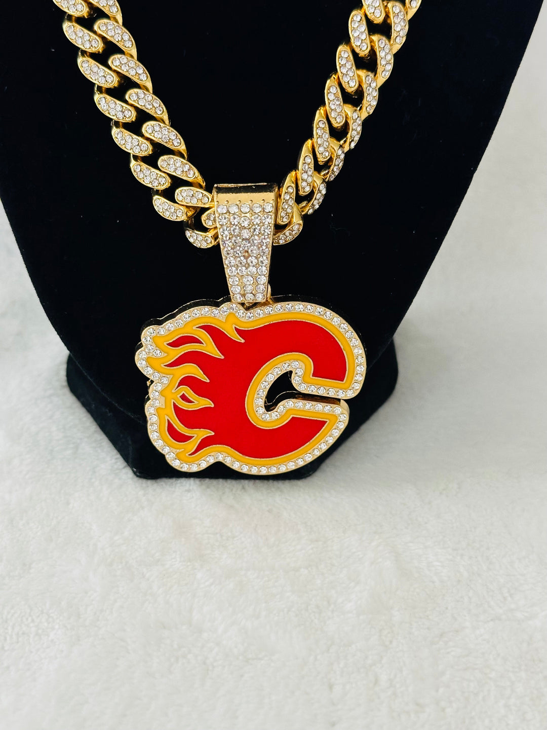 Calgary Flames Gold Iced Cuban Chain 24”, US SHIP - EB Sports Championship Rings
