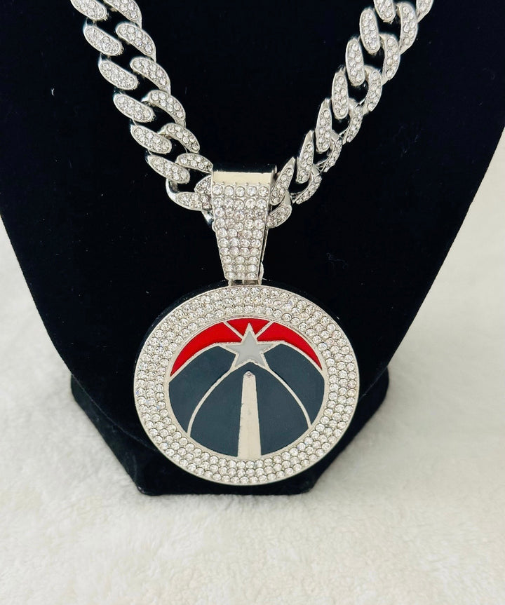 WASHINGTON WIZARDS GEM NECKLACE Silver Basketball 24" Chain, US SHIP