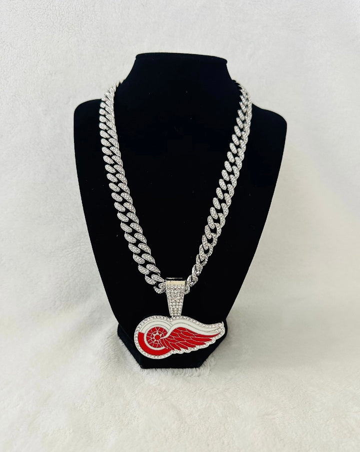 Detroit Red Wings Silver Iced Cuban Chain 24”, US SHIP