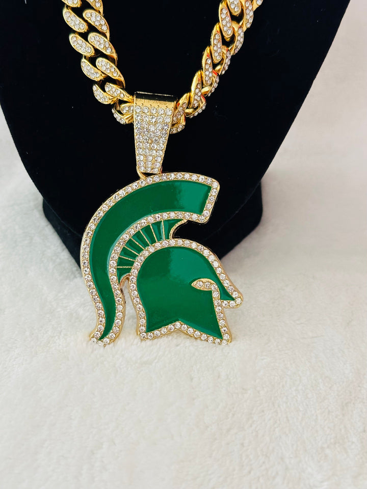 Michigan State Spartans Gold Iced Cuban Chain 24”, US SHIP - EB Sports Championship Rings