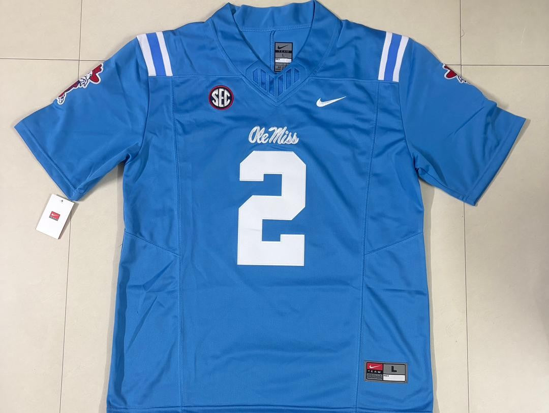 Jaxson Dart #2 Ole Miss Rebels Stitched Jersey, Carry L and XL - EB Sports Championship Rings