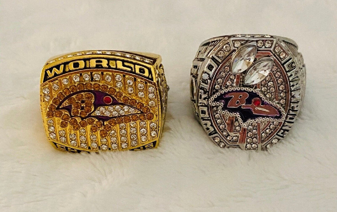 2 PCS Baltimore Ravens Super Bowl Ring SET, US Ship NFL 2000/2012 - EB Sports Championship Rings