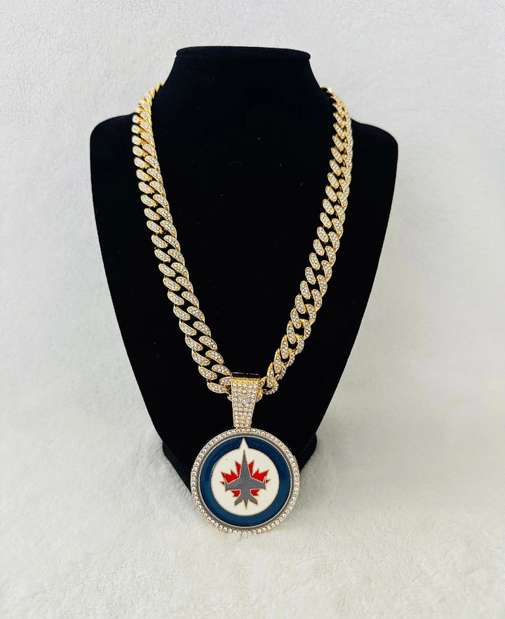 Winnipeg Jets Gold Iced Cuban Chain 24”, US SHIP