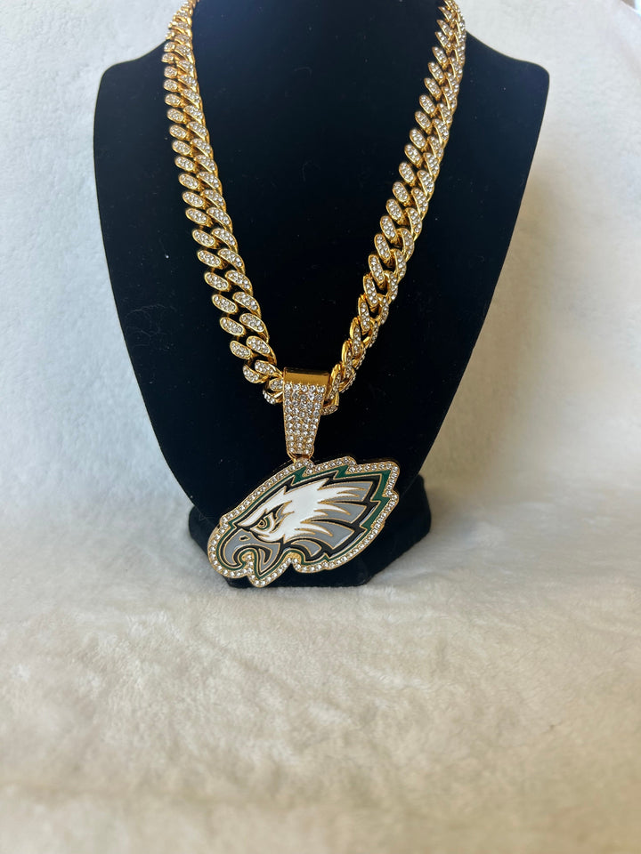Philadelphia Eagles Men’s Large Gold Iced Cuban Chain 24”, US SHIP - EB Sports Championship Rings