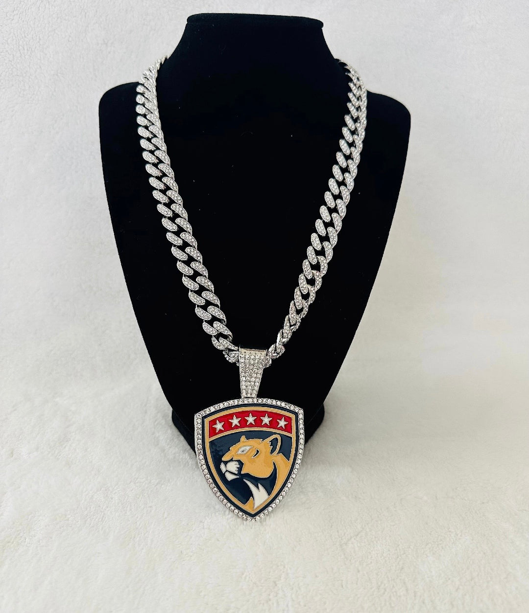 Florida Panthers Large Silver Iced Cuban Chain 24”