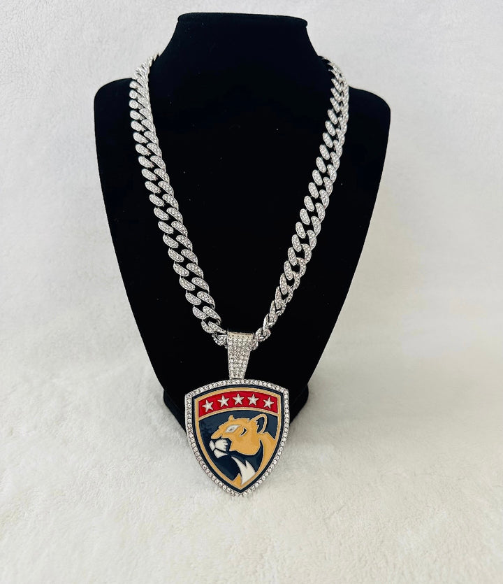 Florida Panthers Large Silver Iced Cuban Chain 24”