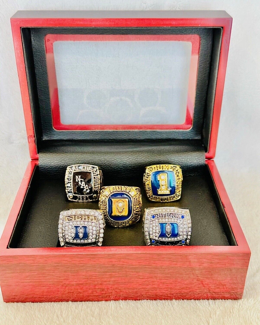 5 PCS Duke Blue Devils National Champions Ring complete set with box, US SHIP, 1991-2015