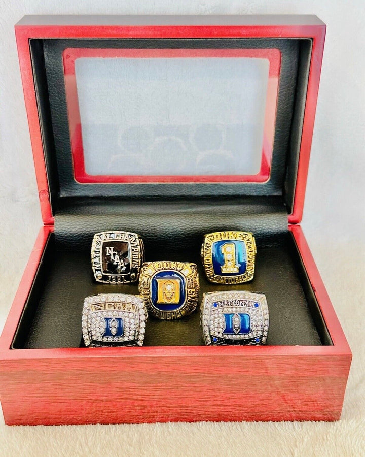 5 PCS Duke Blue Devils National Champions Ring complete set with box, US SHIP, 1991-2015